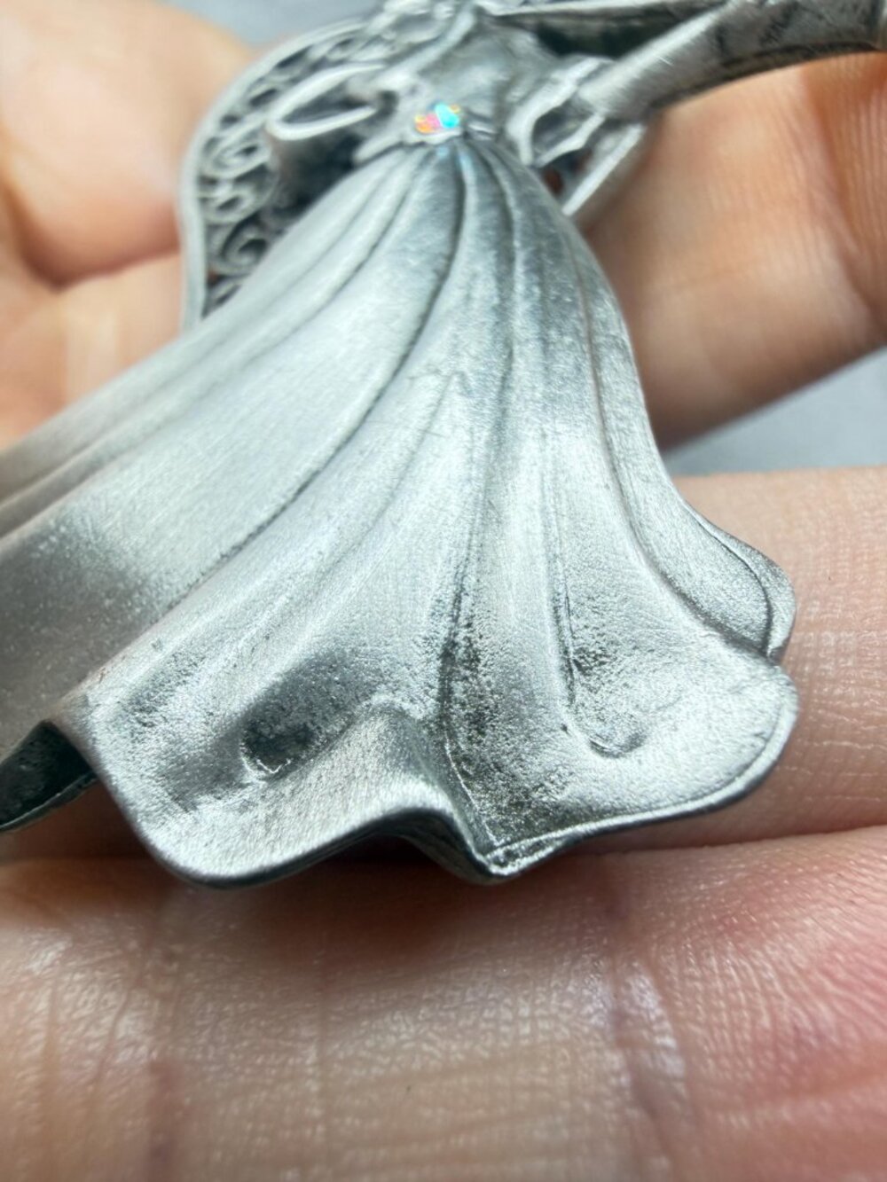 Vintage JJ Pewter Angel Trumpet Brooch Christmas Holiday Pin 3 inches - Picture 7 of 9